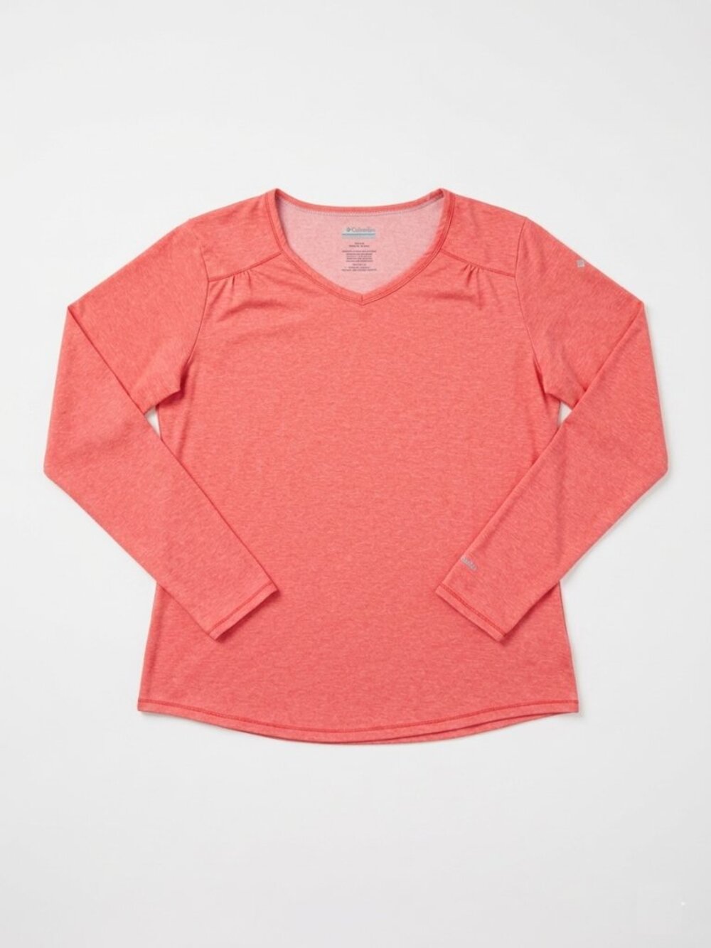 COLUMBIA - Performance V-Neck Top – Heathered Coral -Sleeve Top - Large